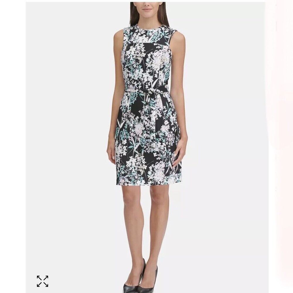 Tommy Hilfiger Womens Floral Sleeveless Sash-Belt Scuba Dress Size 12